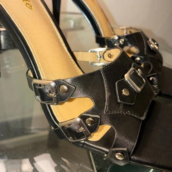 Love Edit Buckle Mule Stiletto | Square Toe Statement Heel | NWT | Black - Picture 6 of 7